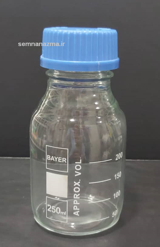 شیشه درب پیچدار  (بطری درب آبی) 250 میلی‌لیتری 
